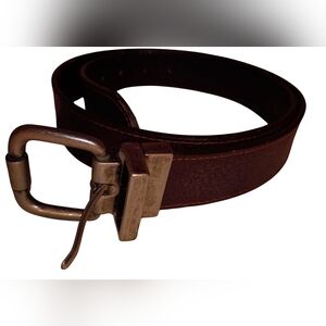 Brown Leather Belt With Silver Buckle Made In Mexico